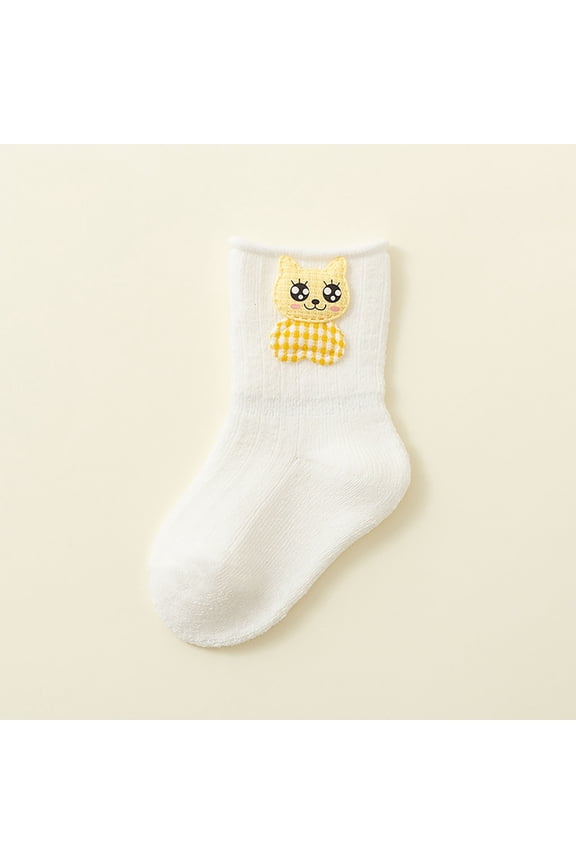 Kids Socks & Kids Socks, Cotton Non-Slip Grip Socks with Cute 3D Cat, White, 0-12 Months & 1-3 Years,Size M