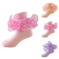 thumbnail image 1 of Kids Socks Toddler Ruffle Socks White Lace Edge Floor Hosiery Ripple Trim Cotton Ankle Stockings for Toddler Girls Dress Up Outfits, 1 of 4