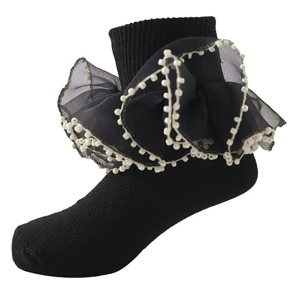 Kids Socks - Toddler Socks Floor Socks Lace Socks with Ripple s and Ruffle Socks for Toddler Girls, Toddler Socks,Color: Black Size: 6-8 Years