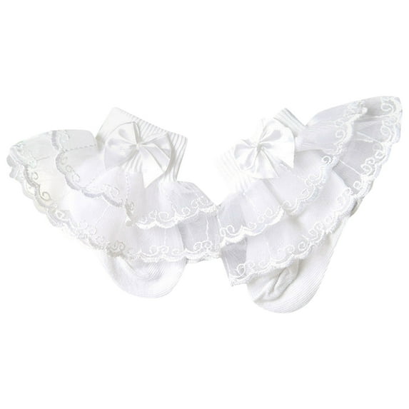 Hjtefg Toddler Lace Socks - Breathable Solid Color Ankle Socks with Bow Detail, Soft Thin Socks for Kids,Color: White Size: 5-8 Years