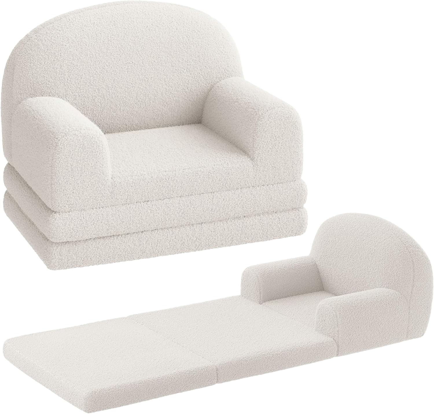 Kids Sofa, 2-in-1 Convertible Teddy Fleece Fabric Toddler Sofa Chair, Soft Fold Out Sofa Lounger for Kids, Comfy Children's Sofa Bed for Playroom