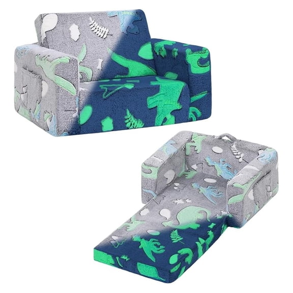 Kids Sofa, 2-in-1 Kid Chair, Convertible Toddler Couch to Lounger, Out Baby Sofar, Toddler Armrest Chair Bed, Folding Kids Play Sofa for Girl or Boy(Dark Grey Dinosaur)