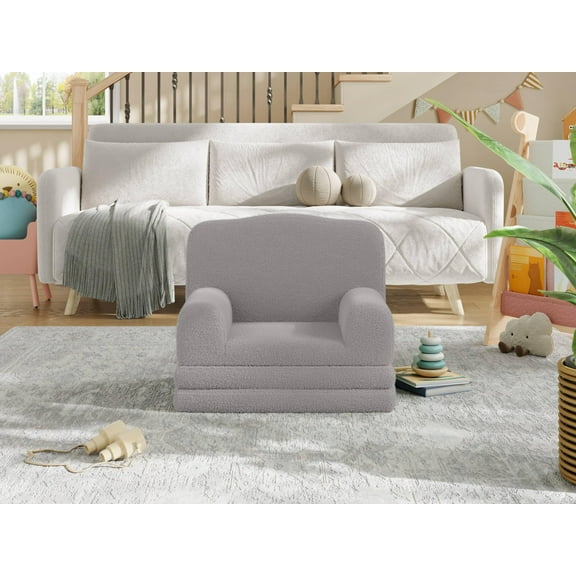 Kids Sofa Chair,Foldable Toddler Couch,Sherpa Convertible Toddler Couch,Crown Design Comfy Children's Reading Chair,Comfy Toddler Chair & Lounger for Reading,Nap,Playroom