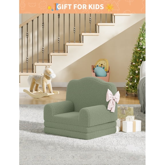 Kids Sofa Chair, Sherpa Convertible Toddler Couch with Washable Cover, Fold Out Toddler Couch and Lounger, Fold Out Sofa Bed for Playroom, Nursery, Girls & Boys, Grey