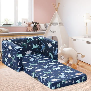 Kids Sofa, Children's 2 in 1 Convertible Sofa to Lounger Navy Dinosaur