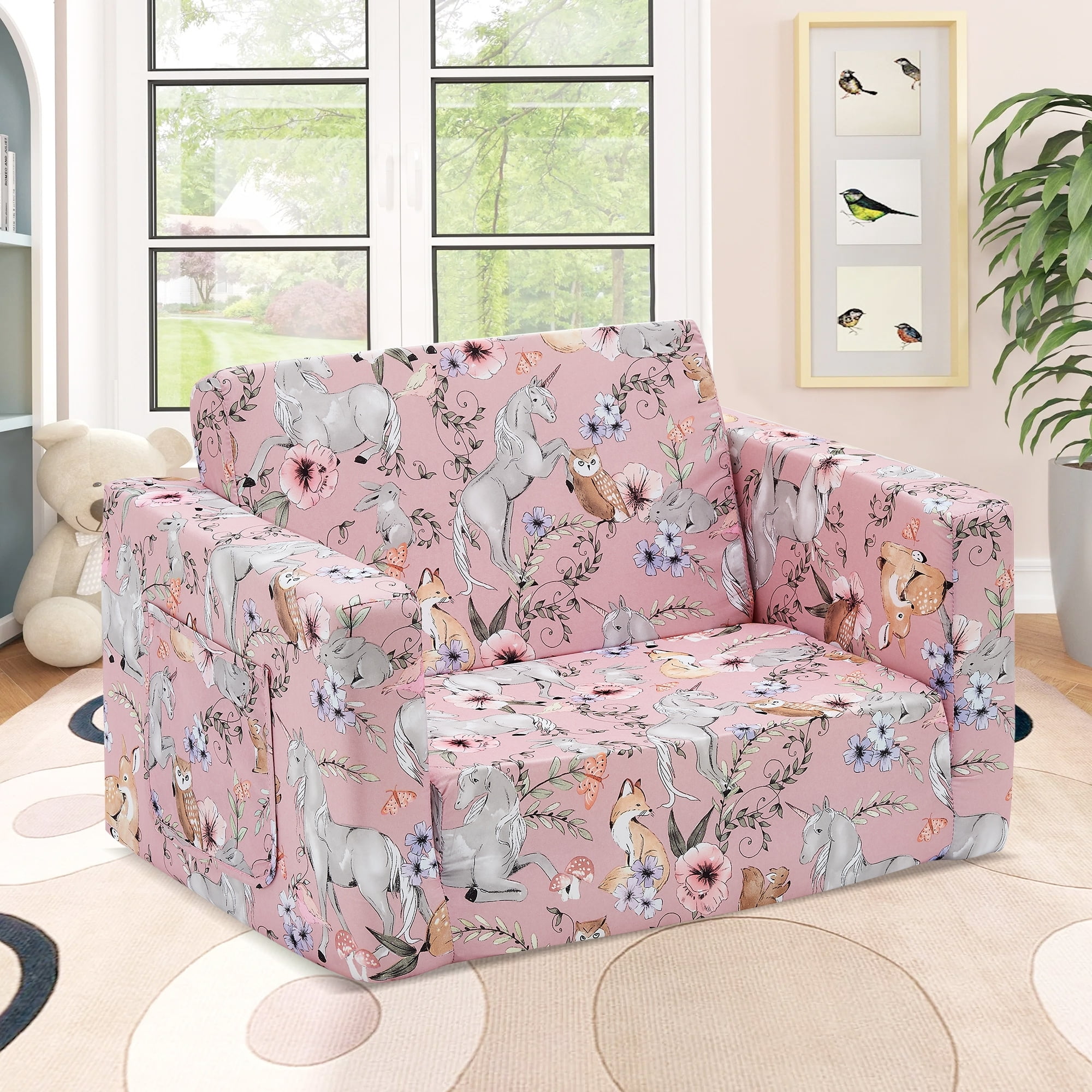 Walmart Kids Sofa, 2-in-1 Convertible Mini Toddler Furniture, Pink