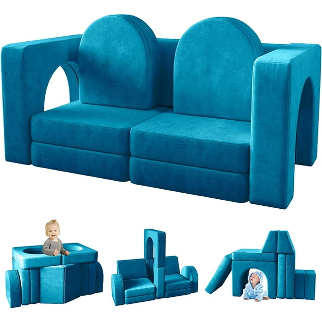 Linor 10Piece Friendly Sized Modular Kids Sofa Couch, Playroom Use