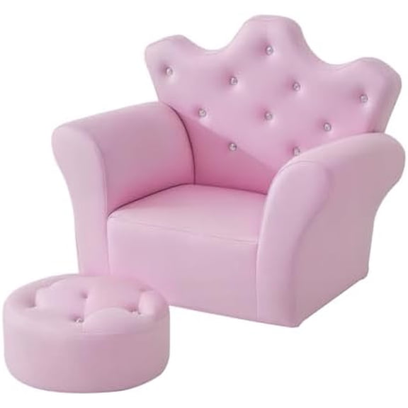 Kids Sofa Set, Children's Upholstered Sofa with Footstool, Princess Sofa with Diamond Decorations, Baby Sofa Chair for Toddlers, Girls, Pink$$Home Decor, Kitchen, & Other