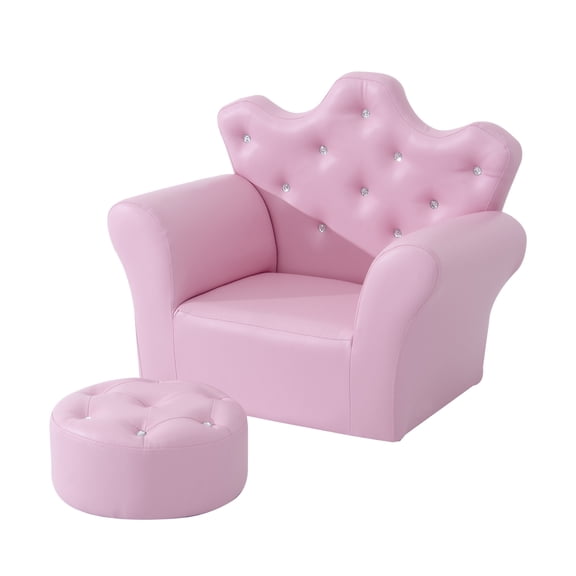 Kids Sofa Set, Children's Upholstered Sofa with Footstool, Princess Sofa with Diamond Decorations, Baby Sofa Chair for Toddlers, Girls, Pink
