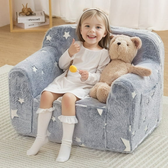 Kids Sofa, Toddler Couch Glow in The Dark,Toddler Chairs Comfy,Soft Kid Couch for Boys and Girls Gift, Gray
