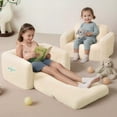 thumbnail image 1 of Kids Couch, 2 In 1 Foldable Toddler Couch ,Convertible Baby Sofa Chair for Boys and Girls, Beige, 1 of 8