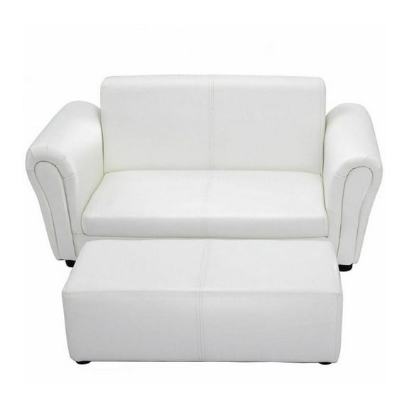 Kids Sofa with Ottoman - Toddler Couch Double Seat Lounge Chair - Ages 3-7 - Black/White/Pink - Playroom Furniture
