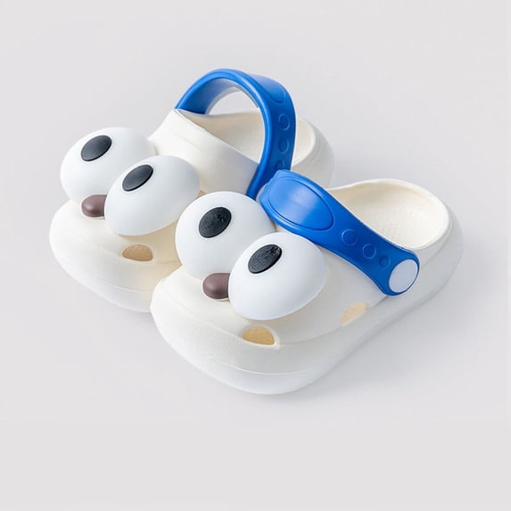 Kids Soft EVA Clogs with Adjustable Heel Strap, Anti- Cartoon Slippers Closed Toe Summer Shoes for Toddlers White 7-8 Years