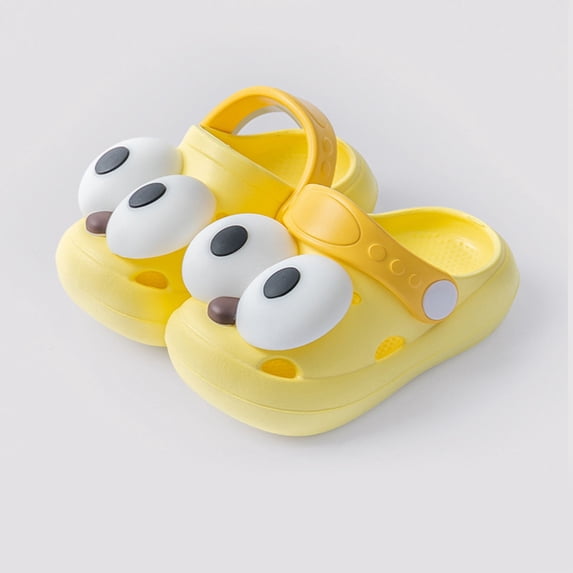 Kids Soft EVA Clogs with Adjustable Heel Strap, Anti- Cartoon Slippers Closed Toe Summer Shoes for Toddlers Yellow 2.5-3 Years