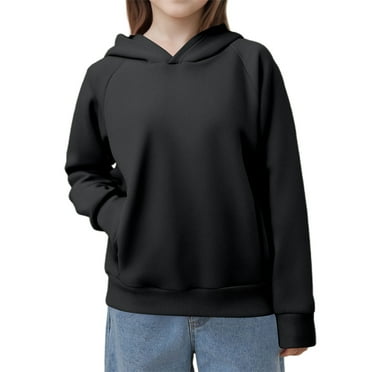 Kids Soft Hooded Sweatshirt Soild Color Sweater Athletic Pullover Hoodie for Boys Girls with Pockets 7-8 Years,Black