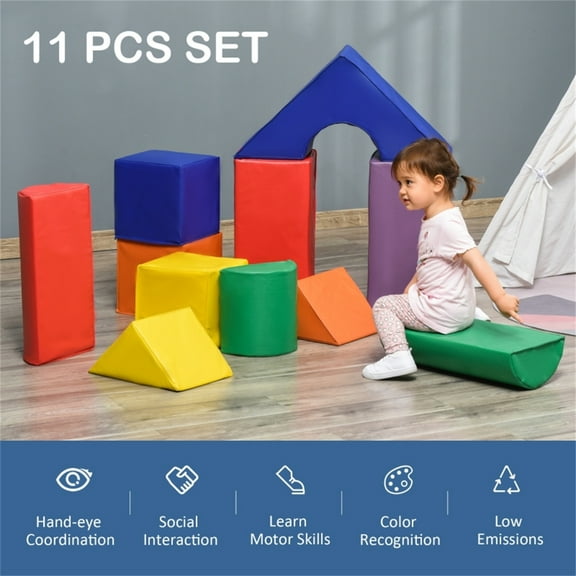 Kids Soft Play Set- Includes eleven different foam blocks, stimulating imagination and creativity