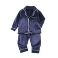 thumbnail image 1 of Kids Soft Silk Printed Home Clothing Set Long Sleeve V-neck Top and Long Pants Casual Wear for Sleep and Daily Leisure Activities Blue 4 Years, 1 of 3