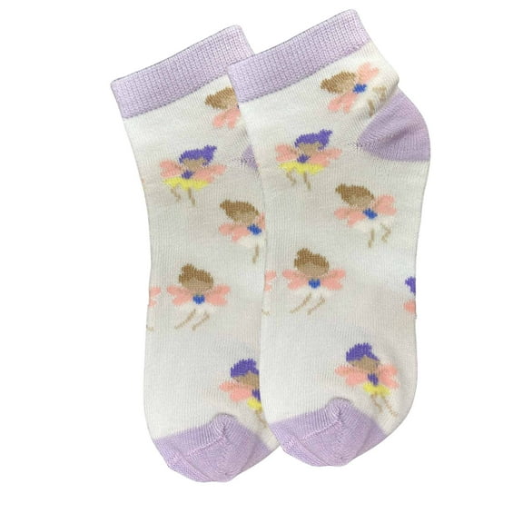 Kids Soft  Stretchy  Comfort Fit Flowery Purple Kids’ Ankle Socks: 1 Pair