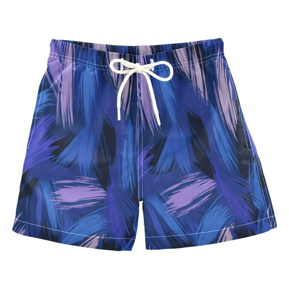 Kids' Soft & Stylish Beach Shorts 100% Quick-Dry Polyester Boys' Swim Board Shorts Blue and Purple Brushstrokes Swim Trunks