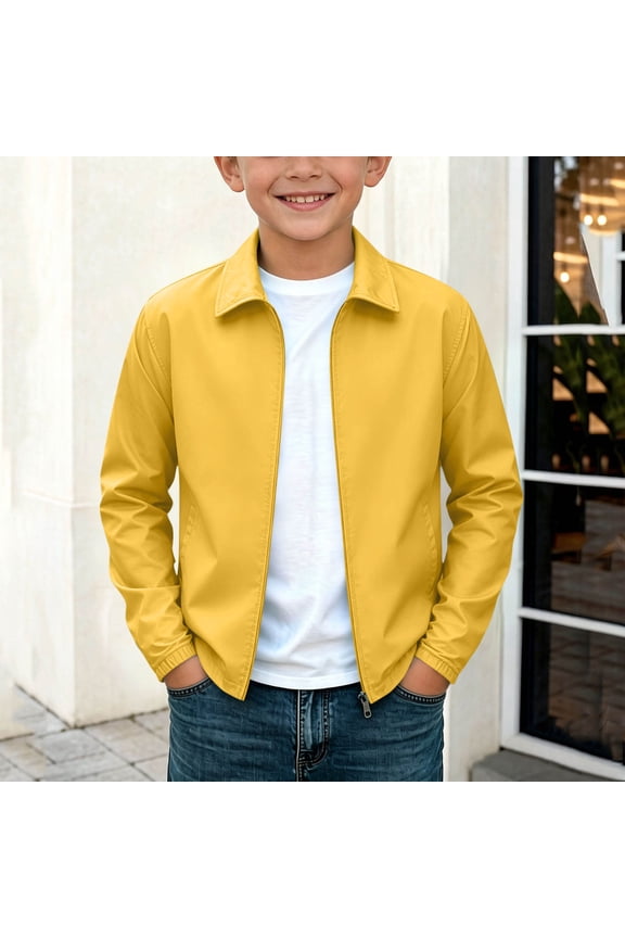 Kids Softshell Jacket,for Boys Girls Lapel Collar Windproof Sports Coat for Daily Layering Yellow 11-12 Years