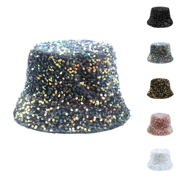 Kids Solar Fan Bucket Hat - Cooling UPF 50+ Outdoor Womens Sequin Bucket Hat Beach Sun Hats For Party Girls Teens Shiny Glitter Sequin Sun Cap For Travel