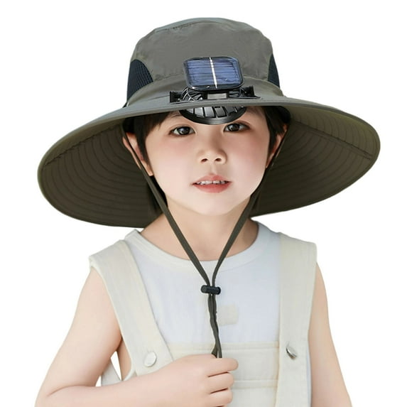 Kids Solar Fan Hat, Outdoor Wide Brim Sun Hat with Solar Fan, Solar Fan Hats for Kid UPF 50+, Hat with Fan Built in, Fishing & Beach