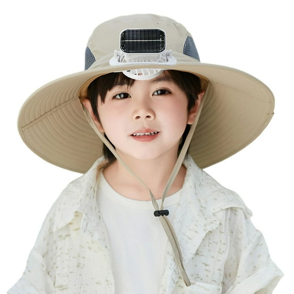 Kids Solar Fan Hat, Outdoor Wide Brim Sun Hat with Solar Fan, Solar Fan Hats for Kid UPF 50+, Hat with Fan Built in, Fishing & Beach