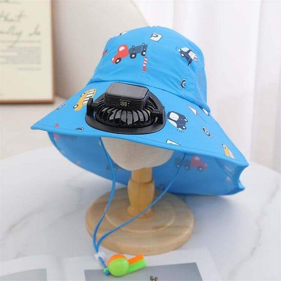 Kids Solar Fan Hat Summer Beach Trips Cap With Built In USB Charging Fan Outdoor Wide Brim Garden Hats UPF 50+ Casual Kids Hats Caps Blue 3