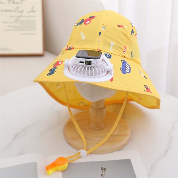 Kids Solar Fan Hat Summer Beach Trips Cap With Built In USB Charging Fan Outdoor Wide Brim Garden Hats UPF 50  Casual Kids Hats Caps Yellow 4
