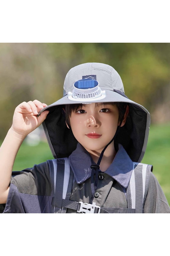 Kids Solar Fan Hat With Wide Brim & Neck Flap - Adjustable Uv Protection Sun Hat For Outdoor Play, Beach & Summer Activities,Sunshade Hat Children'S Hat Summer Big Brimmed Shawl Fisherman'S Hat