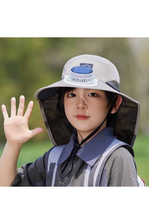 Kids Solar Fan Hat With Wide Brim & Neck Flap - Adjustable Uv Protection Sun Hat For Outdoor Play, Beach & Summer Activities,Sunshade Hat Children'S Hat Summer Big Brimmed Shawl Fisherman'S Hat