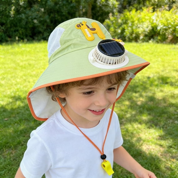 Kids Solar Fan Sun Hat, Children Wide Brim Solar Fan Sun Protection Hat, Summer Baby Outdoor Breathable Sun Hat, UV Protection Cap for Boys Girls Camping and Travel