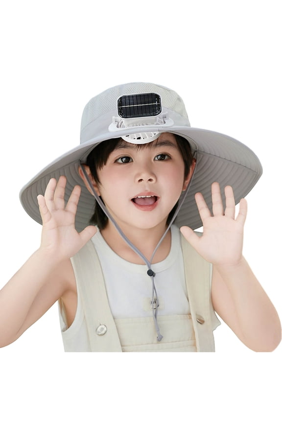 Kids Solar Fan Sun Hat with UPF 50+ Wide Brim Outdoor Fishing Beach Cap for Boys and Girls