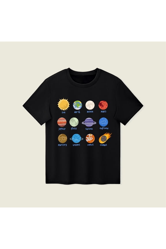 Kids Solar System Planets T Shirts Space Graphic Tees Short Sleeve Crew Neck Tops for Science Lovers and School Daily Wear