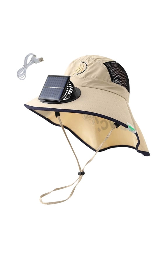 Kids Solar & USB Powered Fan Sun Hat, Wide Brim UPF 50+ Cooling Neck Flap Hat with Charging Ca, Breatha Mesh Outdoor Hat for Boys Girls 3-15 Y