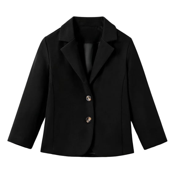Kids Solid Color Blazer Jacket, 2 Button Lapel Long Sleeve Casual Suit Coat for Boys Girls Back to School Uniform Daily Outdoor Wear(Black,9-10 Years)