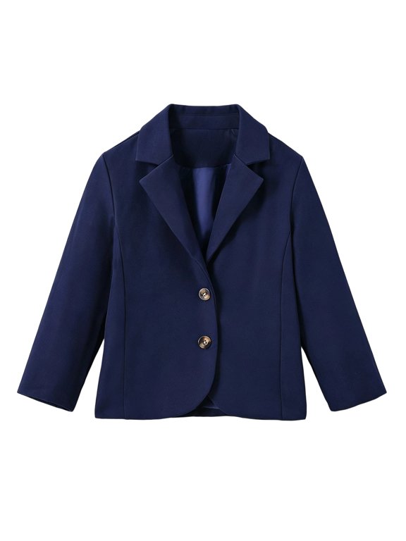 Kids Solid Color Blazer Jacket, 2 Button Lapel Long Sleeve Casual Suit Coat for Boys Girls Back to School Uniform Daily Outdoor Wear(Navy,8-9 Years)