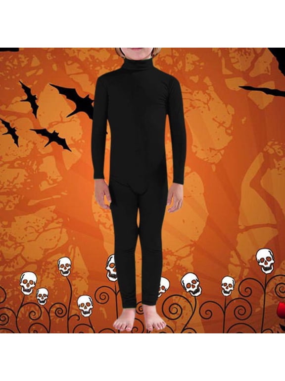 Kids Solid Color Bodysuit Full Body Stretch Suit with Turtleneck and Long Sleeves, Form Fitting Spandex Base Layer, Halloween Cosplay