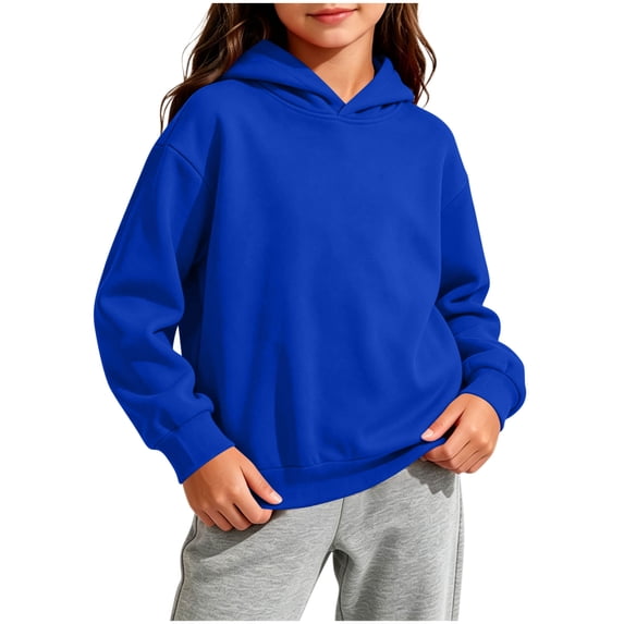 Kids Solid Color Casual Hoodies Fall Winter Long Sleeve Pullover Hooded Sweatshirts Boys Girls Comfy Loose Thin Outerwear Tops Blue 11-12 Years