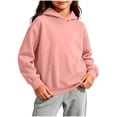 thumbnail image 1 of Kids Solid Color Casual Hoodies Fall Winter Long Sleeve Pullover Hooded Sweatshirts Boys Girls Comfy Loose Thin Outerwear Tops Pink 11-12 Years, 1 of 7