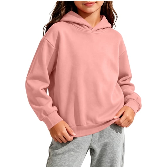 Kids Solid Color Casual Hoodies Fall Winter Long Sleeve Pullover Hooded Sweatshirts Boys Girls Comfy Loose Thin Outerwear Tops Pink 11-12 Years