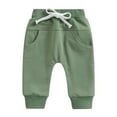 thumbnail image 1 of Kids Solid Color Casual Pants | Elastic Waist Comfortable Trousers | Boys Girls Everyday Wear | 0-12 Years Soft Cotton Blend | Playful Design Play Pants(Green,2-3Years), 1 of 2