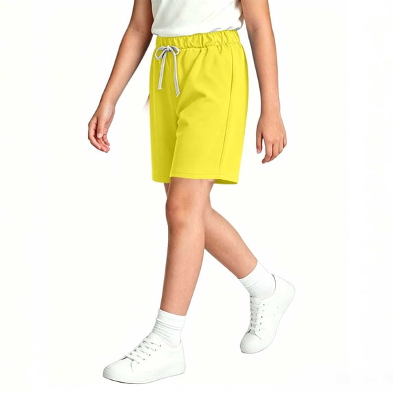Kids' Solid Color Drawstring Sweat Shorts, Elastic Waist Casual Athletic Shorts with Pockets for Boys and Girls, Comfortable for Everyday Play, School and Sports for 2-18 Years Yellow 16-17Years