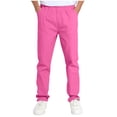 thumbnail image 1 of Kids Solid Color Dress Pants Casual Elastic Waist Tapered Long Trousers Boys Girls Fall Versatile Uniform Pants with Pockets Hot Pink 7-8 Years, 1 of 5