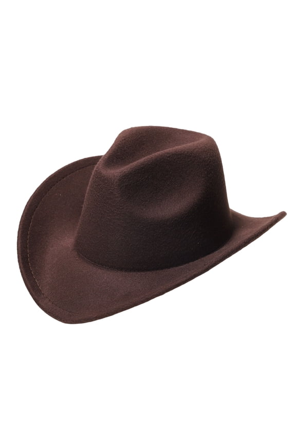 Kids Solid Color Felt Western Cowboy Hat Wide Rolled Curved Brim Cowgirl Costume Hat Lightweight Party Sun Hat for Boys Girls Brown