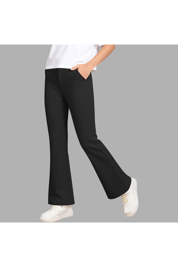 Kids' Solid Color Flare Leg Pants, Casual Bell Bottom Style with Pockets, Comfortable for Boys and Girls, Ideal for School & Daily Activities, 4-12 Years Black 5-6 Years