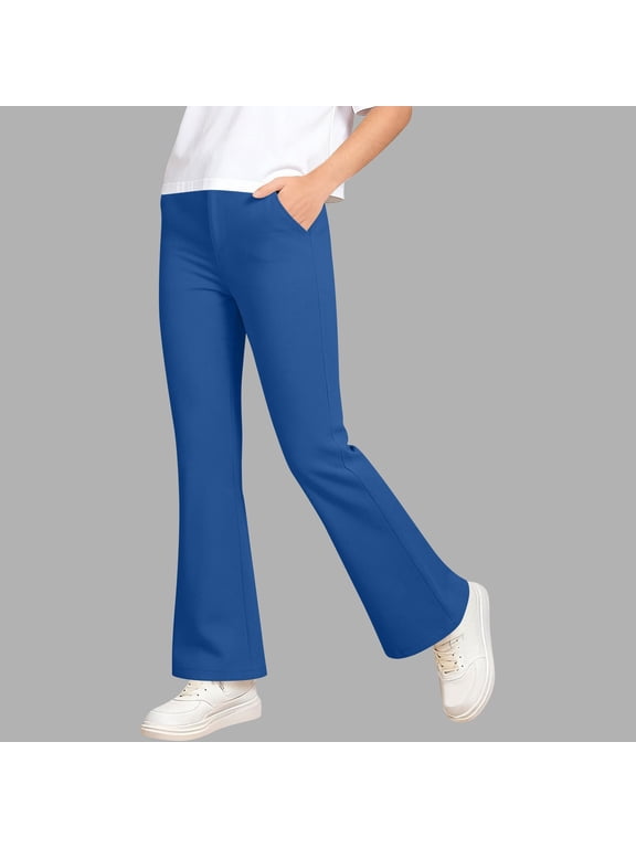 Kids' Solid Color Flare Leg Pants, Casual Bell Bottom Style with Pockets, Comfortable for Boys and Girls, Ideal for School & Daily Activities, 4-12 Years Blue 12-13 Years