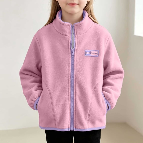 Summer Olouring In Kids Solid Color Fleece Jacket, Kids Outerwear, Long Sleeve, for Sports ...