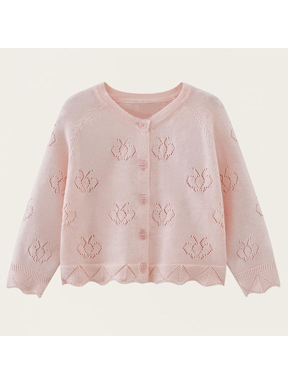 Kids Solid Color Knit Comfortable Cardigan, Layering Sweater, Long Sleeve Crew Neck Wool, for Casual and Everyday Layering, Kids Clothing Summer | CSEONE
