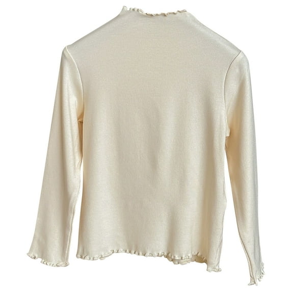 Kids Solid Color Lace High Neck Long Sleeve Top Casual Velvet Shirt for Kids Stylish Everyday Wear Beige 100